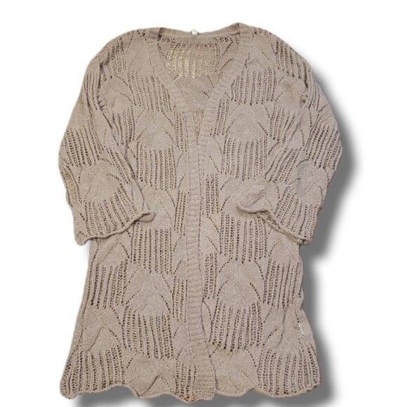 𝅺Daisies Womens Crocheted Tunic Length Tan Sweater Shawl Size‎ Large - Picture 1 of 6